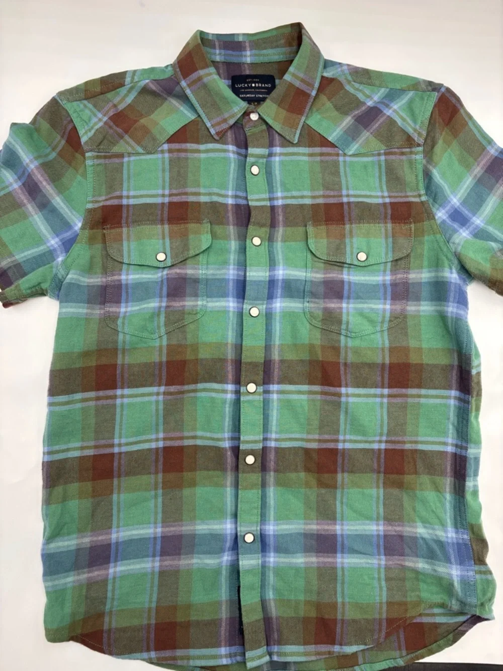 Lucky Brand Plaid Pearl Snap Western Shirt